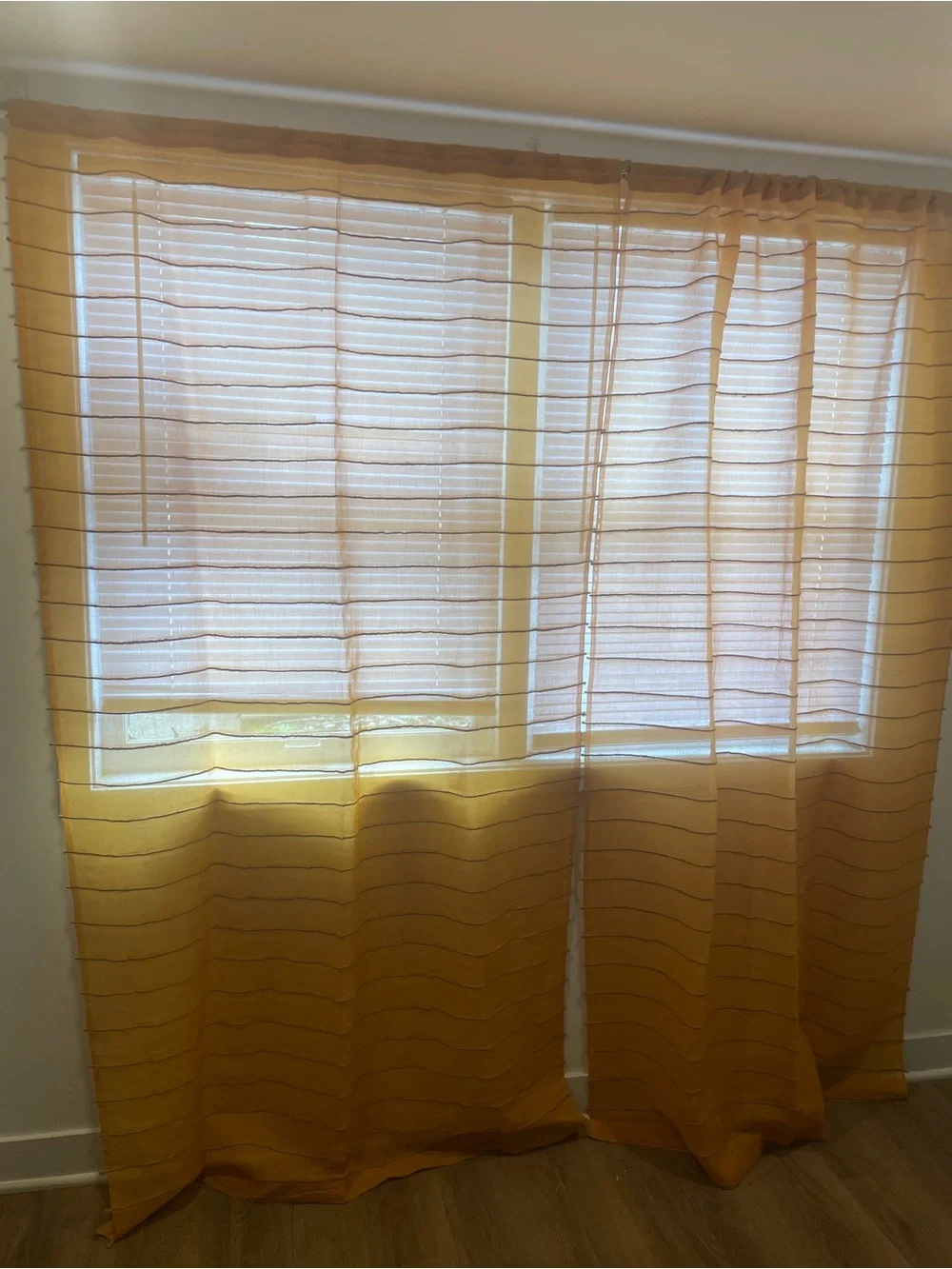 9 Mustard Yellow Sheer Window Curtains - Light-Filtering Drapes 84x45
